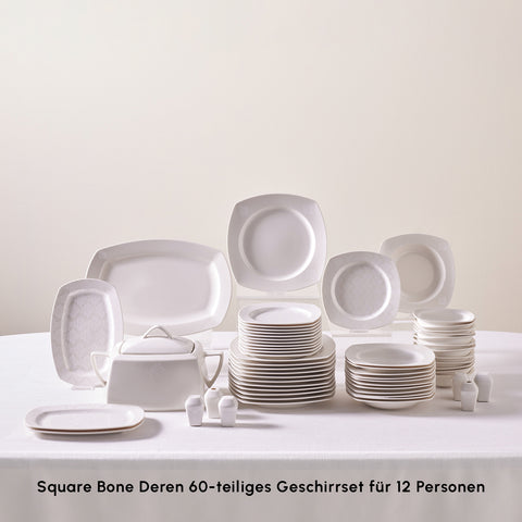 Karaca Deren Cream 60 Piece Porcelain Dinnerware Set for 12 Person Square 