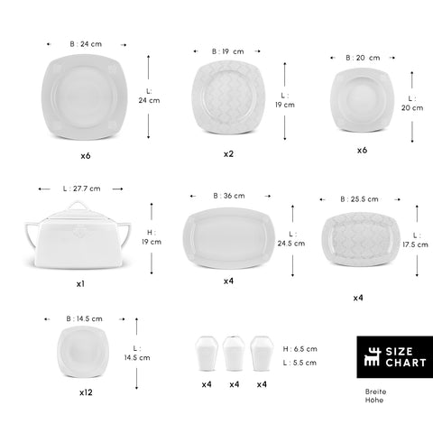 Karaca Deren Cream 60 Piece Porcelain Dinnerware Set for 12 Person Square 