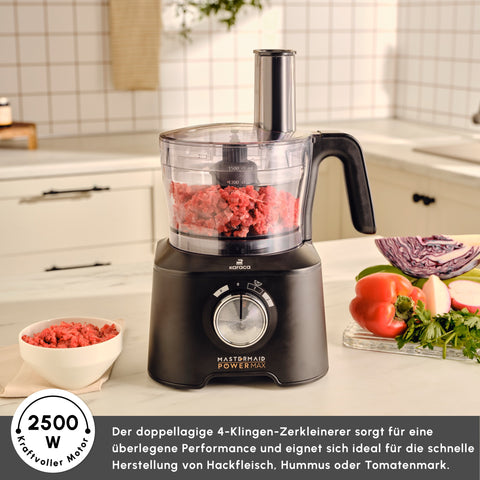 Karaca Mastermaid Power Max 11 in 1 Küchenroboter, Schwarz-Silber Matt, 2500 W