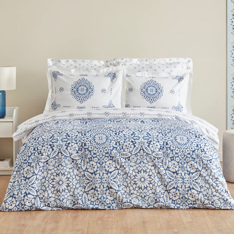 Karaca Home Ida blau 100% baumwolle doppelbett bettwäsche set