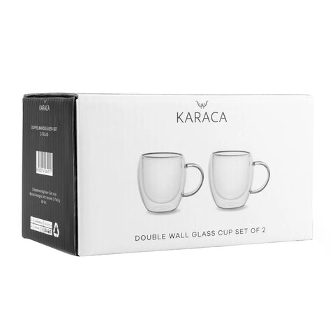 Karaca Double Wall Borosilikat Glas Espresso Tassenset für 2 Personen 80 ml With Handle