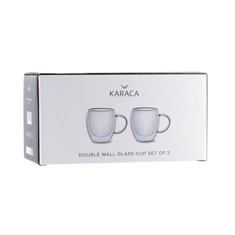 Karaca Double Wall Borosilikat Glas Tassenset für 2 Personen 150 ml with Handle