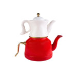 Karaca Retro Enamel Kettle with Porcelain Tea-pot Set (Red)