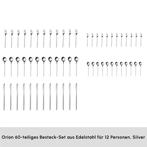 Karaca Orion Silver 60-piece Cutlery Set for 12 Servings