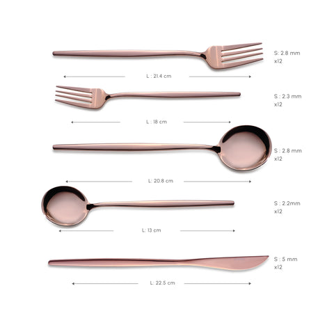 Karaca Orion Rosegold 60-Piece Cutlery Set for 12 Servings