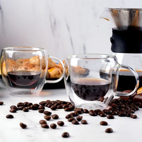 Karaca Double Wall Borosilikat Glas Espresso Tassenset für 2 Personen 80 ml With Handle