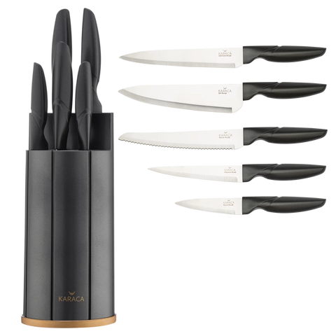 Karaca Retro Anthrazit Messer-Set, 6- teilig