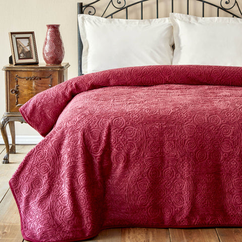 Karaca Home Scala Wine Double Embosy Blanket