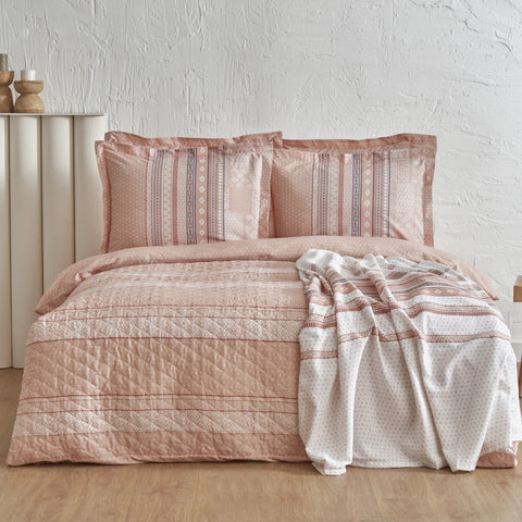 Karaca Home Keira Summer Set Doppelbett Bettwäscheset mit Überwurf Pfirsich