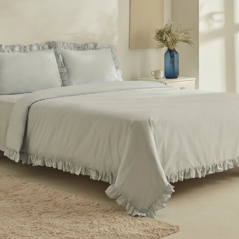 Karaca Home Pure Ruffle 100% Baumwolle Doppelbett-Bettwäsche-Set Hellblau