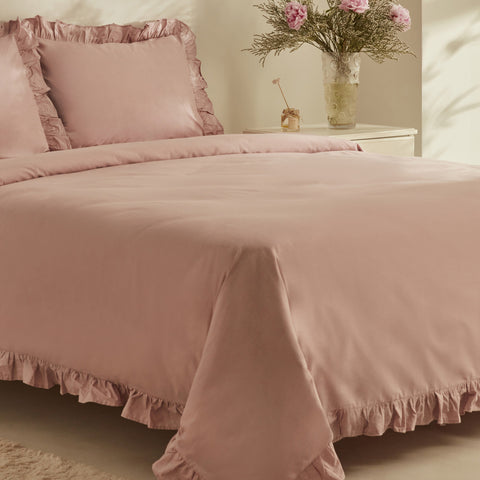 Karaca Home Pure Ruffle 100% Baumwolle Doppelbett Bettwäsche Set Puder