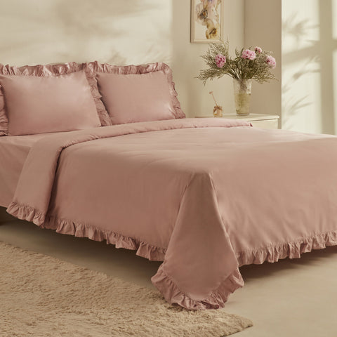 Karaca Home Pure Ruffle 100% Baumwolle Doppelbett Bettwäsche Set Puder