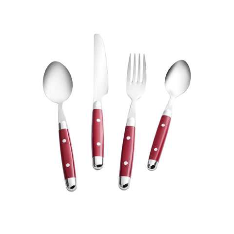 Karaca Alina 24-Piece 6-Person Fork, Knife, Spoon Set Red