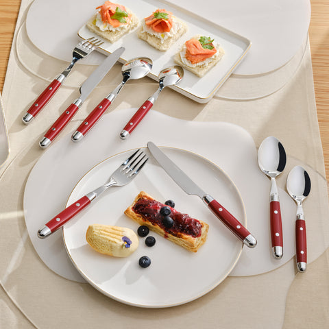 Karaca Alina 24-Piece 6-Person Fork, Knife, Spoon Set Red