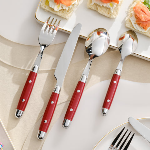 Karaca Alina 24-Piece 6-Person Fork, Knife, Spoon Set Red