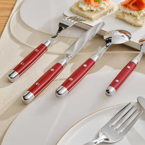 Karaca Alina 24-Piece 6-Person Fork, Knife, Spoon Set Red