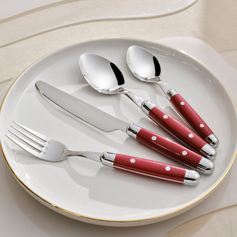 Karaca Alina 24-Piece 6-Person Fork, Knife, Spoon Set Red