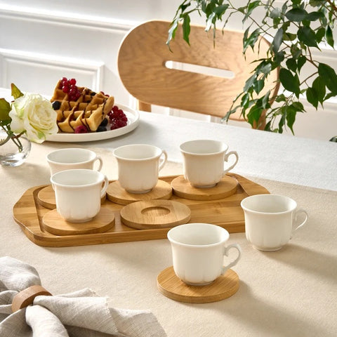 Karaca Bamboo Tray 6-Person Coffee Cup Set, 90 ml
 