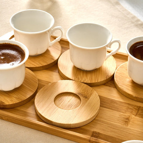 Karaca Bamboo Tray 6-Person Coffee Cup Set, 90 ml
 