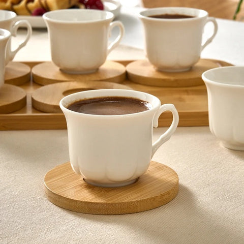 Karaca Bamboo Tray 6-Person Coffee Cup Set, 90 ml
 