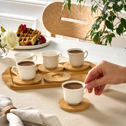 Karaca Bamboo Tray 6-Person Coffee Cup Set, 90 ml
 