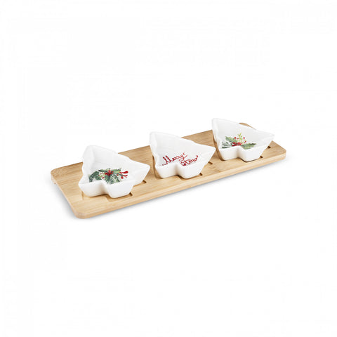 Karaca New Year Christmas Bamboo Snack Pine Tree 3 Piece 