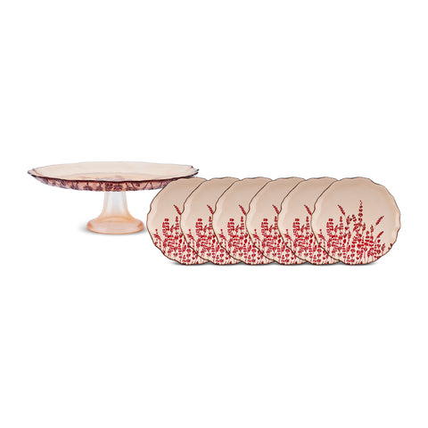 Karaca Red Lavender 7-Piece Cake Set