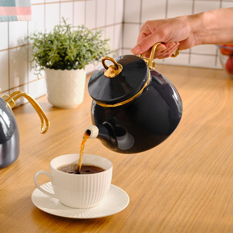 Karaca Retro Enamel Teapot, Dark Grey