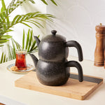 Karaca Biogranit Steel Plus Teapot Set Bakelite Handle Black