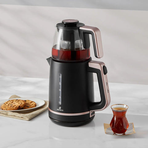 Karaca Maxi Tea XL 2in1 Teezubereiter mit Glasinfusor und Wasserkocher Roseberry, 1700W