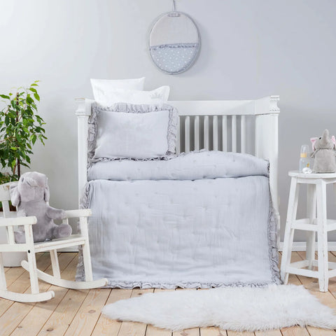 Karaca Home Royale Grau 100% Baumwolle Musselin bestickt Private Baby Bettdecke Set