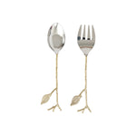 Karaca Leaf Serving Spoon And Fork Set Gold