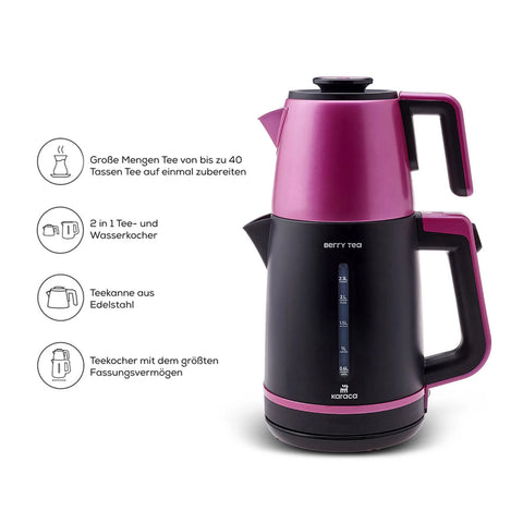 Karaca Berry Tea XL 2in1 Teekocher und Wasserkocher mit Stahlteekanne Pinkberry