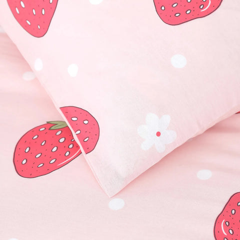 Sarah Anderson Strawberry Kopfkissenbezug-Set für Doppelbettbezug aus 100% Baumwolle in Rosa