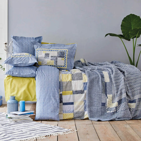 Karaca Home Bosa Indigo Baumwolle Einzel Bettbezug Kissen Set