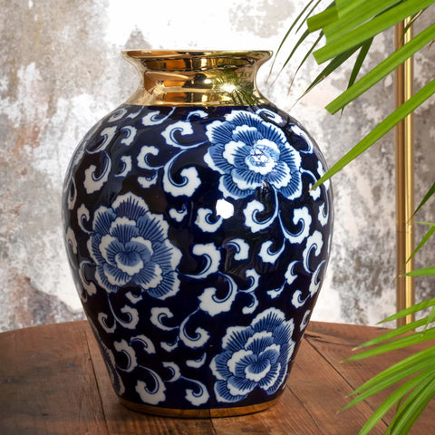 Karaca Home Blau Weiß Neva Vase 23 cm