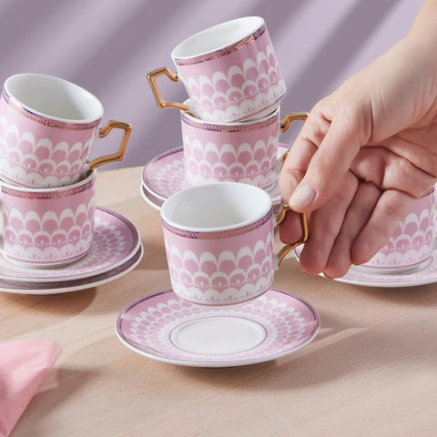 Karaca Jolly Pink Flower 6er Set Kaffeetassen 100 ml