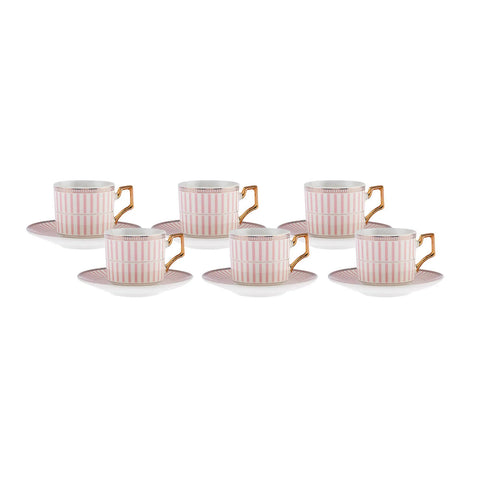 Karaca Jolly Pink Thin Line 6 Personen Kaffeebecher Set 100 ml