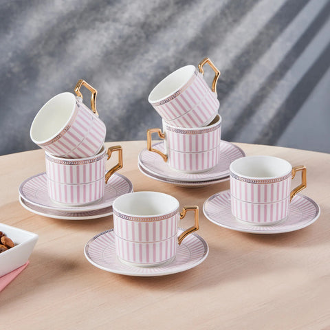 Karaca Jolly Pink Thin Line 6 Personen Kaffeebecher Set 100 ml