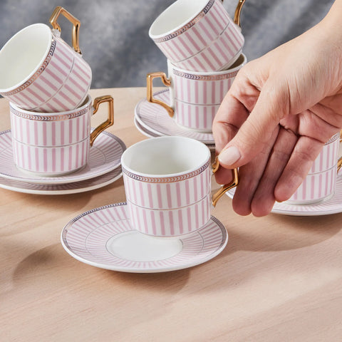 Karaca Jolly Pink Thin Line 6 Personen Kaffeebecher Set 100 ml