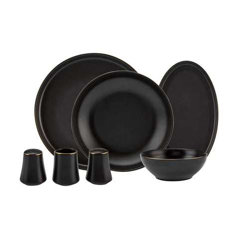 Karaca Elara Mattschwarzes 57-teilig New Generation Bone Geschirr-Set für 12 Personen