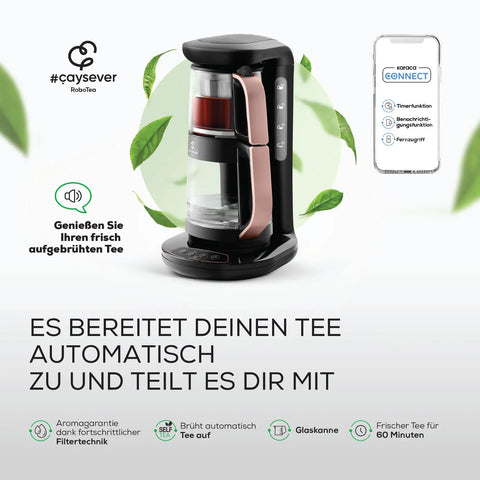  Karaca Caysever Robotea Teemaschine mit Sprachfunktion, 1,5 L Rosegold aus Glass