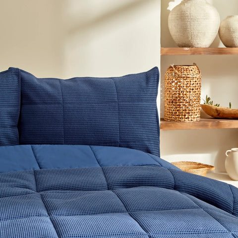 Karaca Home Muse Navy Blue Double Spring Comfort 100% Baumwolle Tagesdecke mit Bettlaken