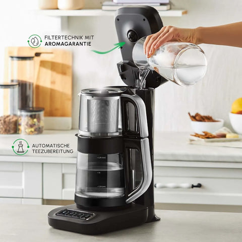 Karaca Çaysever Robotea Pro Connect 4 in 1 Sprechender Automatischer Glas-Teekocher und Filter-Kaffeebrühmaschine 2500W Silber