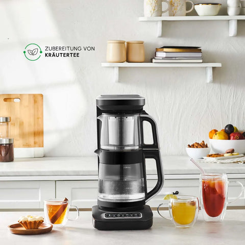 Karaca Çaysever Robotea Pro Connect 4 in 1 Sprechender Automatischer Glas-Teekocher und Filter-Kaffeebrühmaschine 2500W Silber