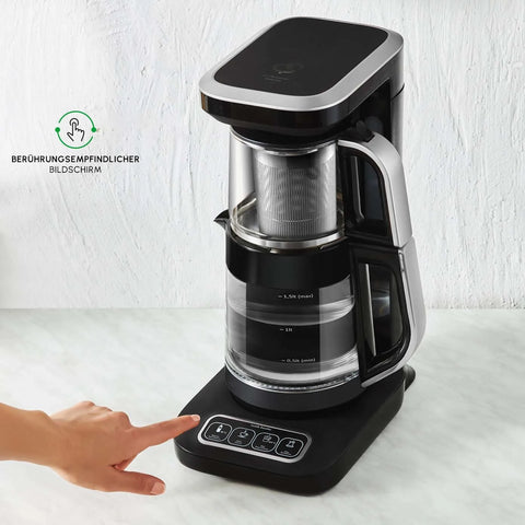 Karaca Çaysever Robotea Pro Connect 4 in 1 Sprechender Automatischer Glas-Teekocher und Filter-Kaffeebrühmaschine 2500W Silber