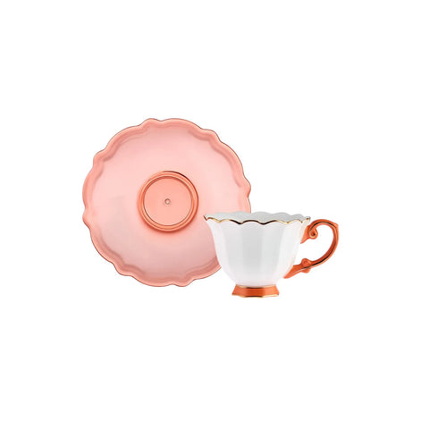 Karaca Samo Orange Kaffeetasse Set für 2 Personen mit Acryl Untertasse 90 ml