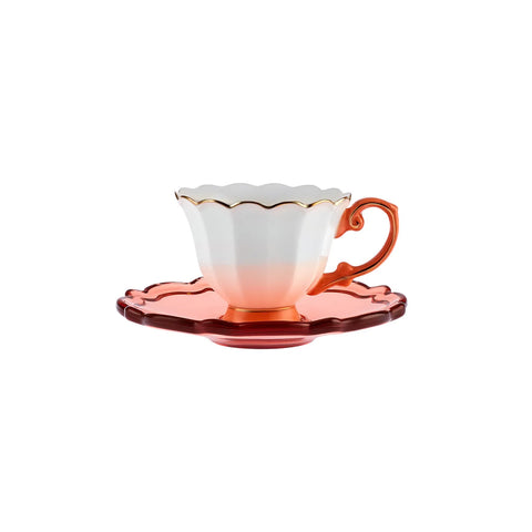 Karaca Samo Orange Kaffeetasse Set für 2 Personen mit Acryl Untertasse 90 ml