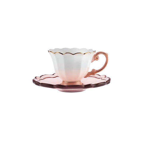 Karaca Samo 2 Personen Rosa Kaffeetasse Set mit Acryl Untertasse 90 ml