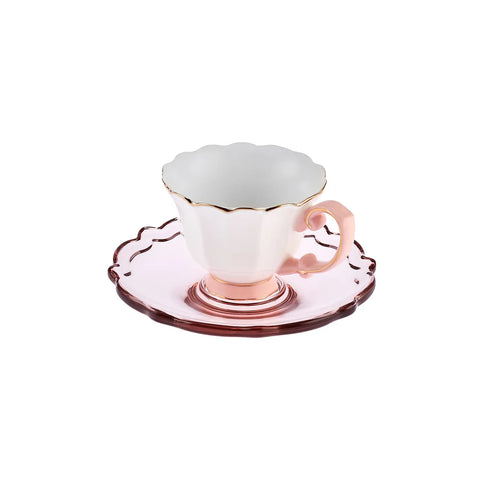 Karaca Samo 2 Personen Rosa Kaffeetasse Set mit Acryl Untertasse 90 ml